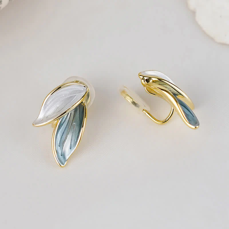 Buddha Stones Leaf Design Luck Stud Earrings