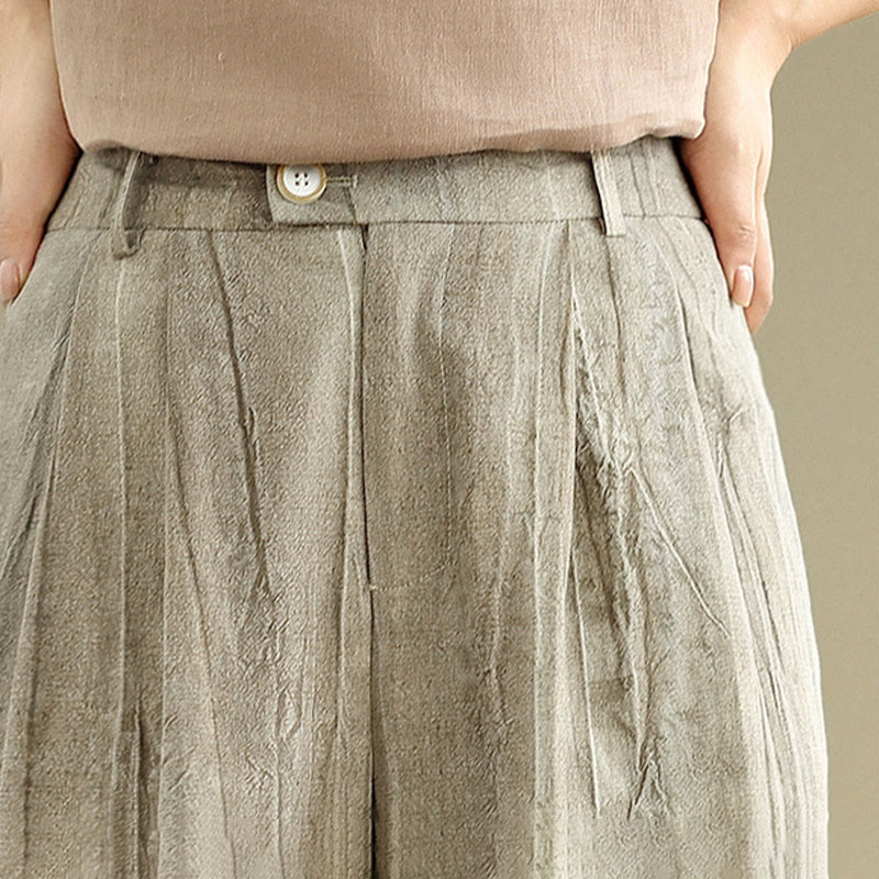 Buddha Stones Casual Tan Women's Cotton Elastic Waist  Wide Leg Pants With Pockets