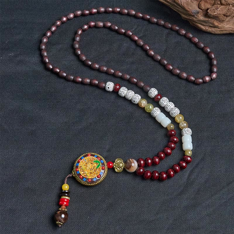 Buddha Stones Tibetan Handmade Wood Beads Om Mani Padme Hum Samantabhadra Bodhisattva Purity Necklace Pendant