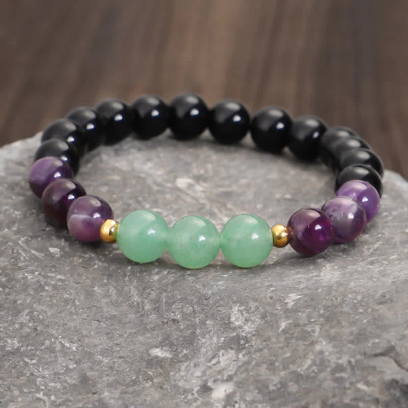 Buddha Stones 108 Mala Beads Amethyst Green Aventurine Lotus Meditation Bracelet