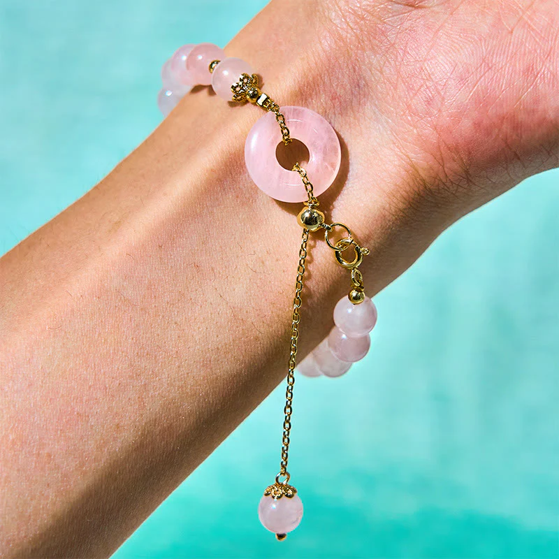 Buddha Stones Natural Pink Crystal Beads Peace Buckle Self-acceptance Bracelet