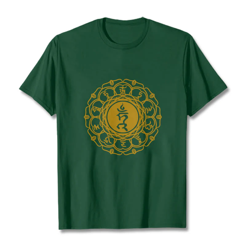 Buddha Stones Casual Hum Symbol Vishuddha Pattern Cotton Tee T-Shirt