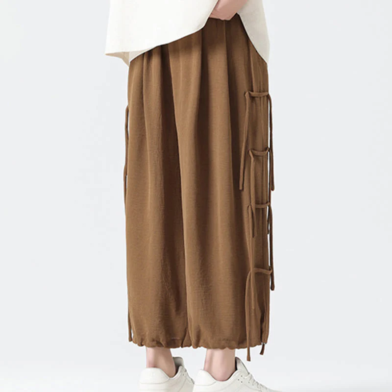 Buddha Stones Casual Loose Lanyard Design Waist Rope Men's 7-8 Length Spandex Pants With Pockets