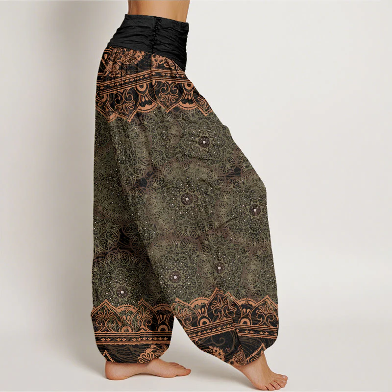 Buddha Stones Elegant Mandala Flowers Design Women's Elastic Waist Harem Pants