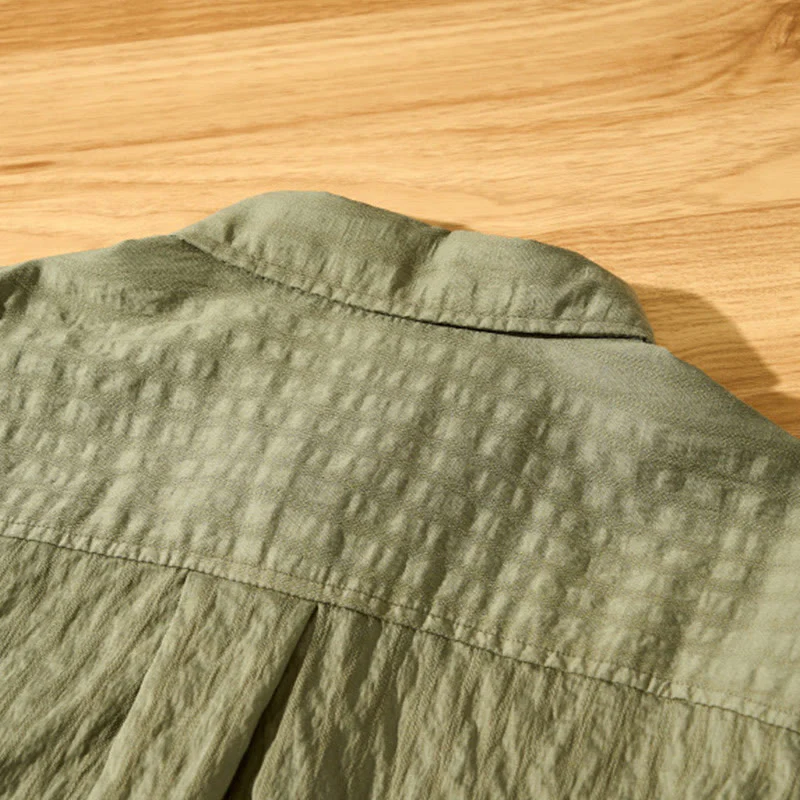 Buddha Stones Summer Solid Breathable Men's Buttons Short Sleeve Tencel Shirt