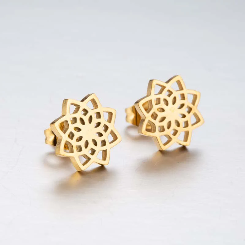 Buddha Stones Tibetan Lotus Pattern New Beginning Stud Earrings