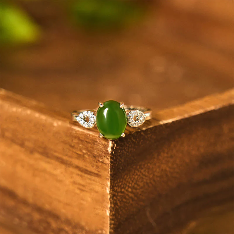 Buddha Stones Natural Jade Adjustable Buckle Prosperity Ring