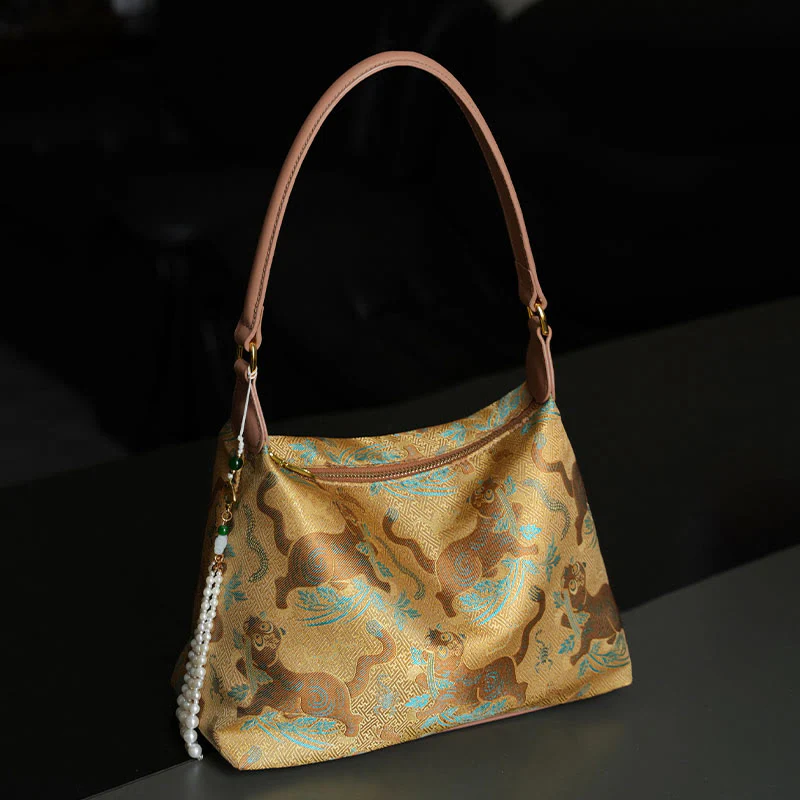 Buddha Stones Lotus Bamboo Crane Deer Butterfly Mountain Xiangyunsha Silk Song Brocade Crossbody Bag Shoulder Bag