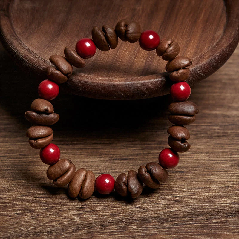 Buddha Stones Natural Coffee Beans Cinnabar Beads Bracelet