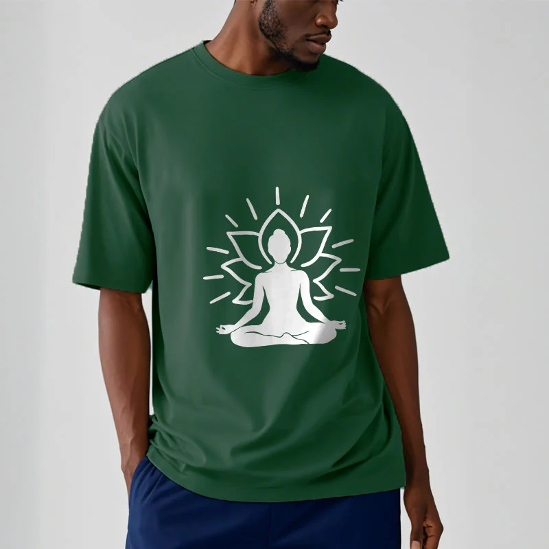 Buddha Stones Casual Meditative Figure Lotus Pattern Tee T-shirt