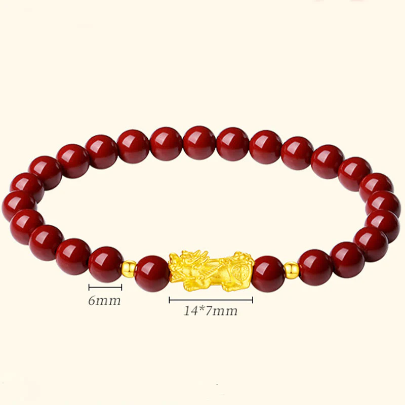Buddha Stones 999 Gold 5D Hard Gold Cinnabar PiXiu Calm Bracelet