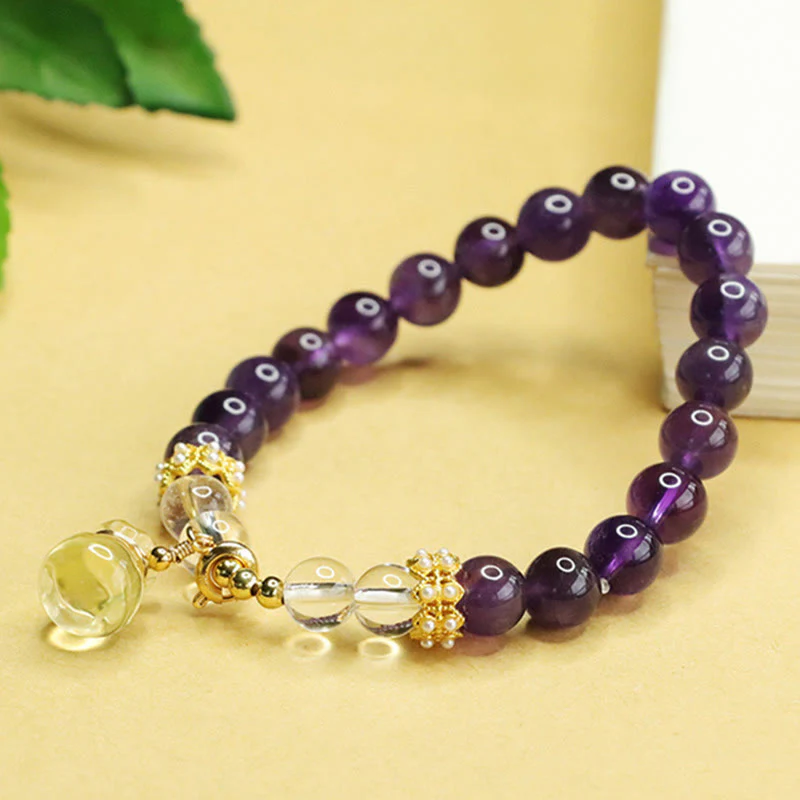 Buddha Stones Natural Amethyst Citrine Money Bag Balance Bracelet