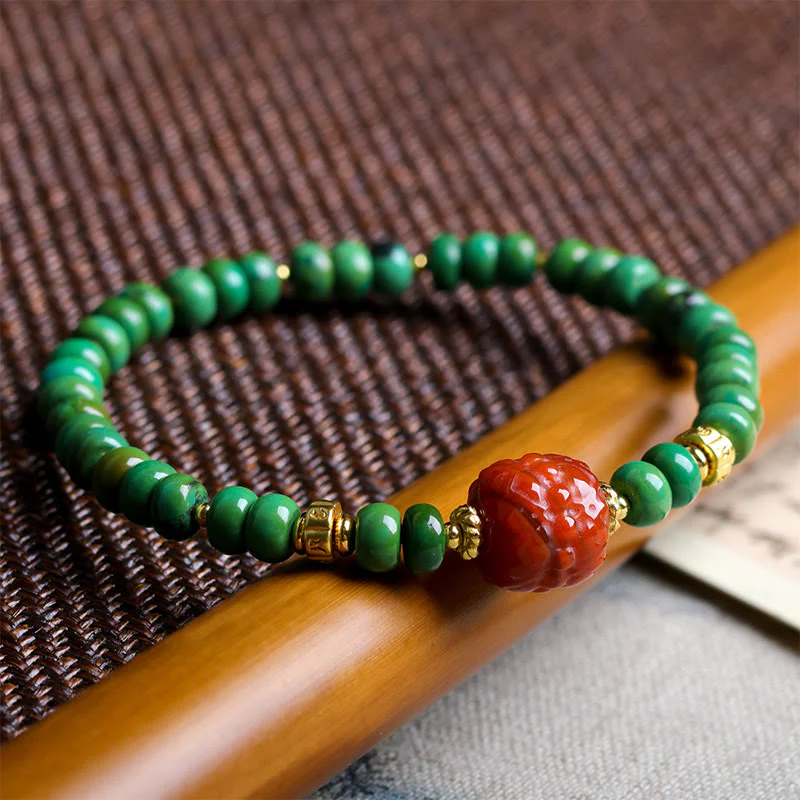 Buddha Stones Tibetan Turquoise Beads South Red Agate Lotus Balance Bracelet