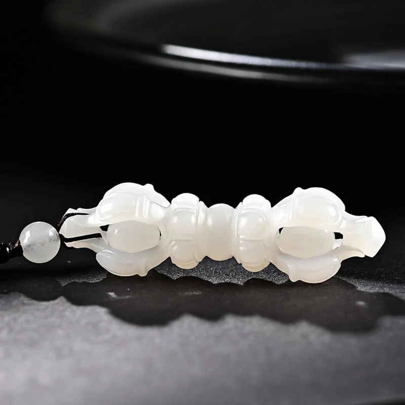 Buddha Stones Tibetan Natural Hetian Cyan Jade White Jade Dorje Vajra Engraved Success Necklace Pendant