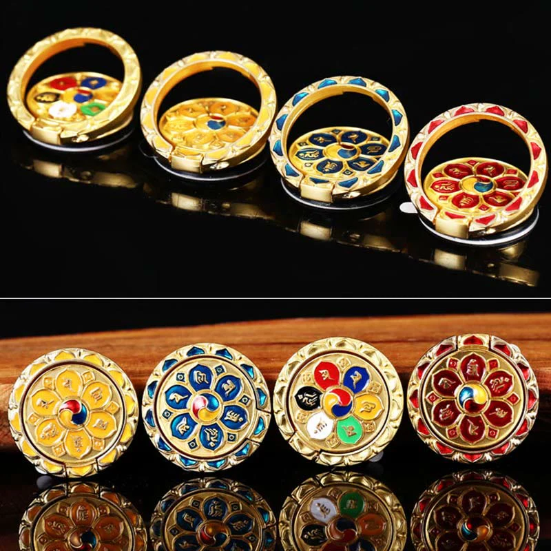 Buddha Stones Tibetan Om Mani Padme Hum Peace Phone Ring Bracket Universal Phone Holder Decorations