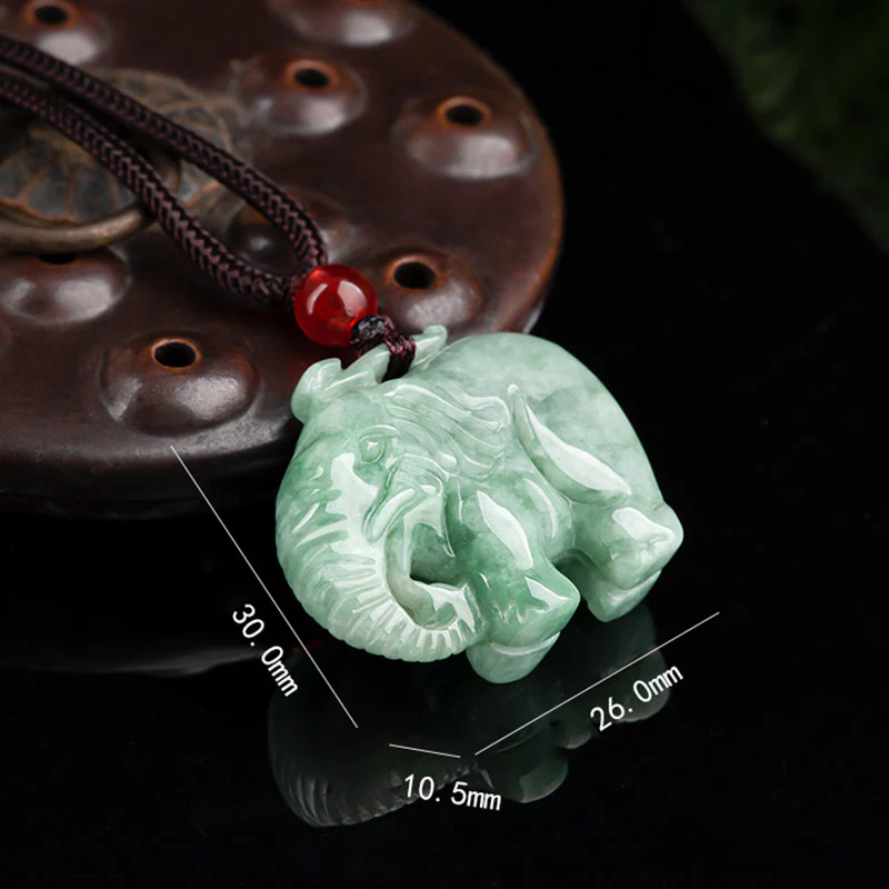 Buddha Stones Elephant Jade Luck Strength Necklace String Pendant