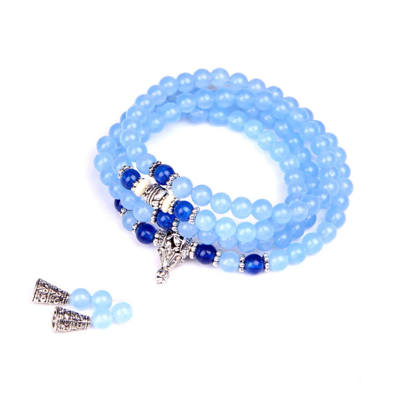 Buddha Stones 108 Beads Blue Crystal Healing Bracelet Mala