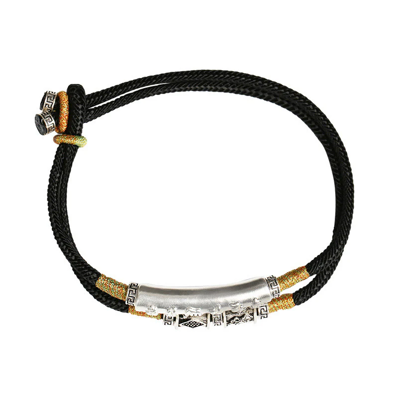 Buddha Stones Dragon Knot Sterling Silver Om Mani Padme Hum Double Hand Woven Bracelet