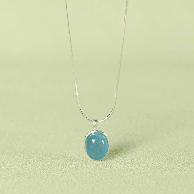 Buddha Stones 925 Sterling Silver Aquamarine Healing Clavicle Chain Necklace Pendant