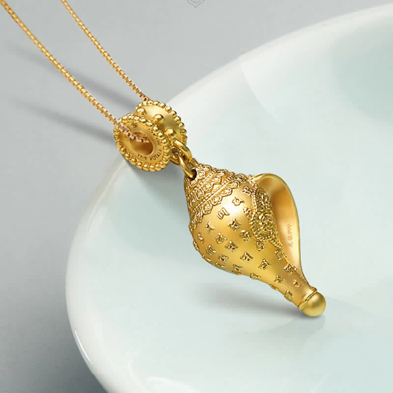 Buddha Stones 999 Sterling Silver Shankha Conch Shell Seashell Lucky Necklace Pendant