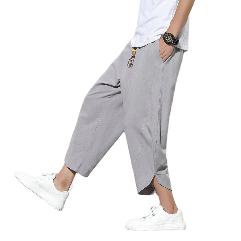 Buddha Stones Casual Summer Drawstring 7-8 Length Linen Men's Harem Pants With Pockets