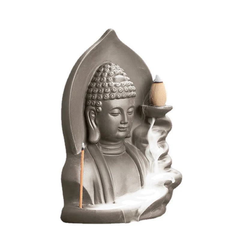 Buddha Stones Tibetan Avalokitesvara Buddha Lotus Healing Backflow Smoke Fountain Incense Burner