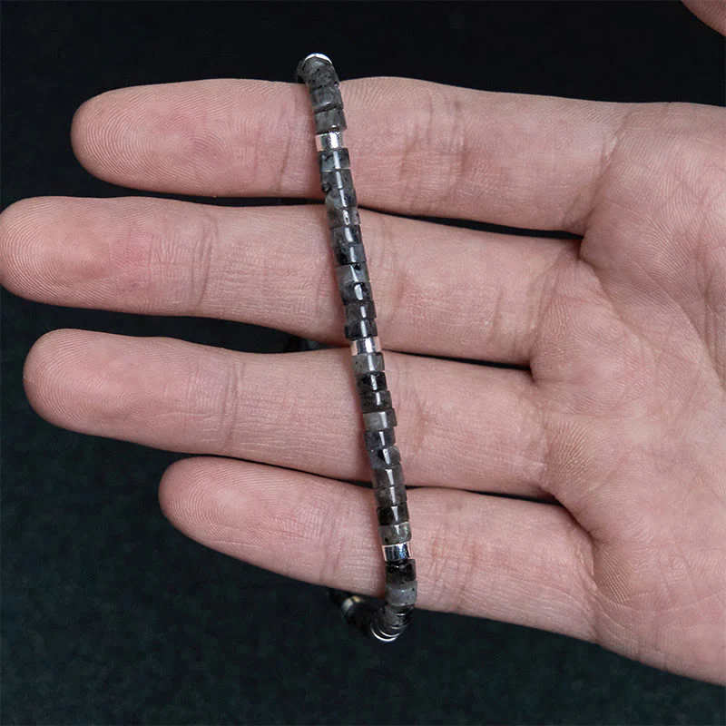 Buddha Stones Natural Black Glitter Stone Courage Spacer Bead Bracelet