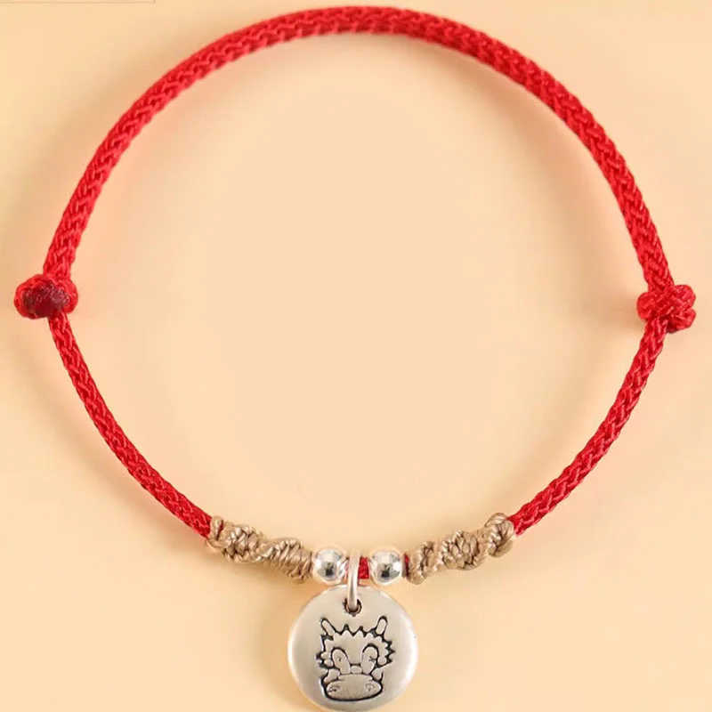 Buddha Stones Handmade 999 Sterling Silver Year of the Dragon Cute Chinese Zodiac Luck Braided Bracelet (Extra 30% Off | USE CODE: FS30)