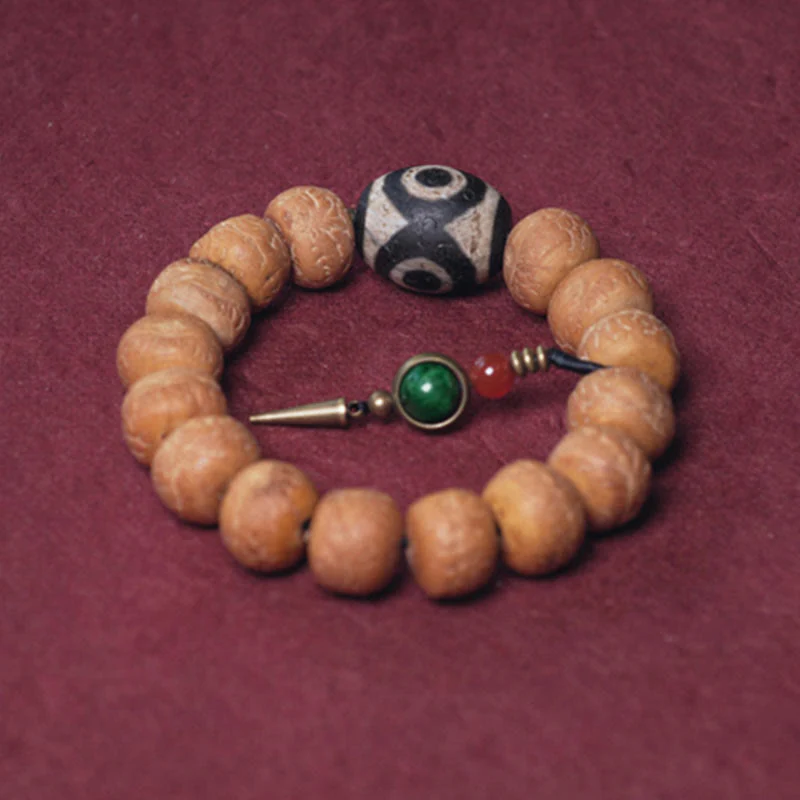 Buddha Stones Tibet Bodhi Seed Dzi Bead Peace Charm Wrist Mala Bracelet