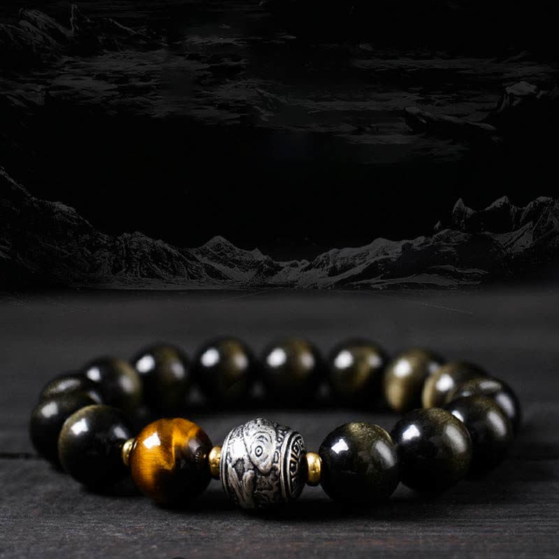 Buddha Stones To Experience a Reversal of Fortune Rainbow Obsidian Gold Sheen Obsidian Protection Bracelet