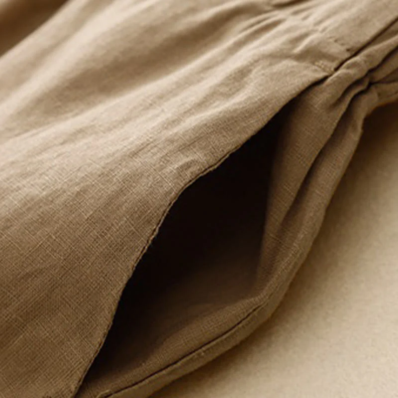 Buddha Stones Wild Plain Cotton Linen Women's Wide Leg Pants With Pockets