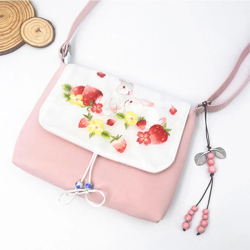 Buddha Stones Embroidered Camellia Epiphyllum Gardenia Sakura Flowers Crossbody Bag Shoulder Bag Cellphone Bag