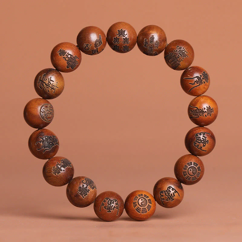 Buddha Stones Lightning Struck Jujube Wood Yin Yang Bagua Taoist Taboo Scripture Symbol Engraved Luck Bracelet