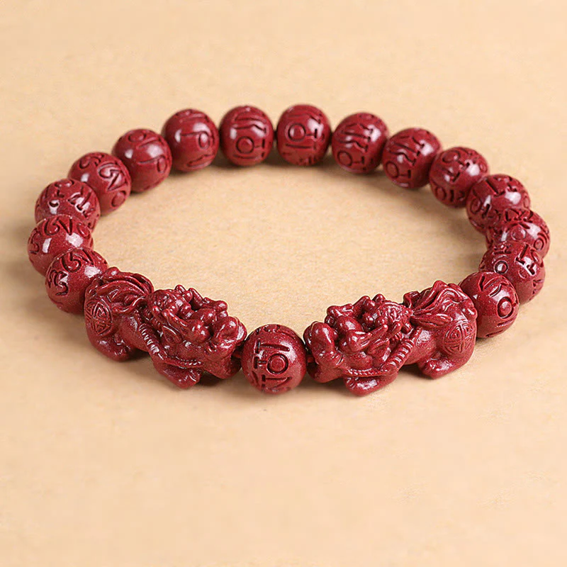 Buddha Stones Natural Double PiXiu Cinnabar Om Mani Padme Hum Wealth Luck Bead Bracelet