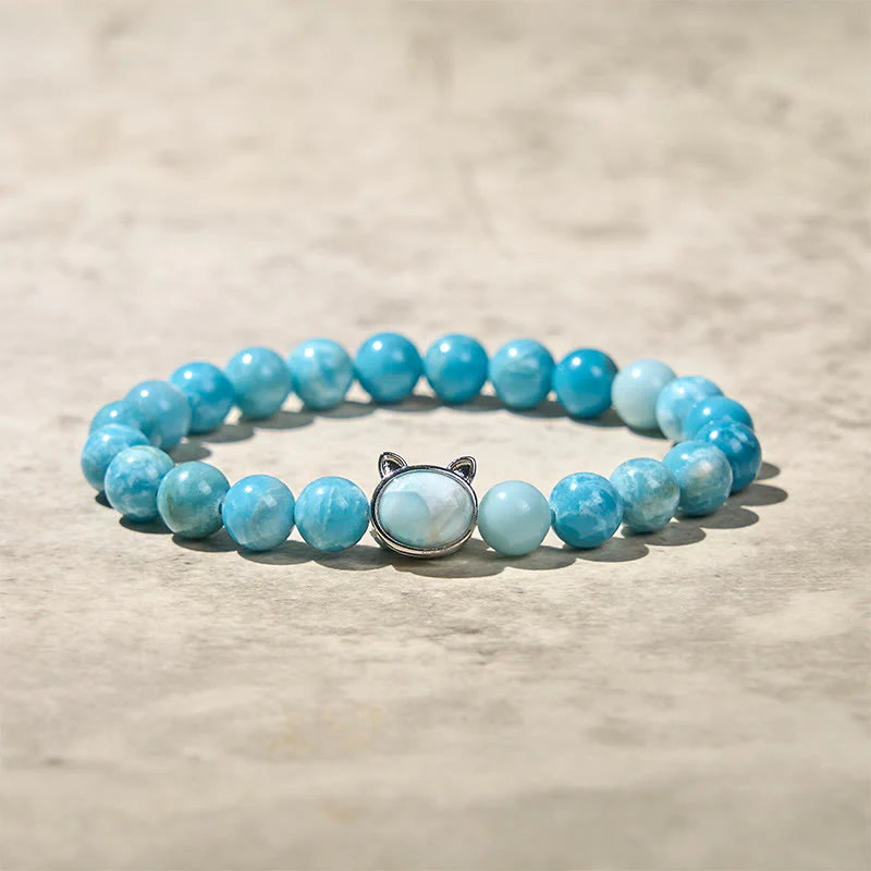 Buddha Stones Natural Cat Larimar Wisdom Beads Bracelet
