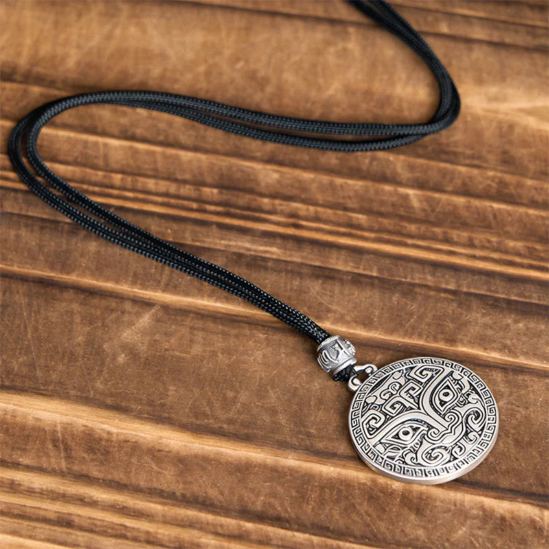 Buddha Stones Taotie Om Mani Padme Hum Copper Plated Silver Wealth Necklace Pendant