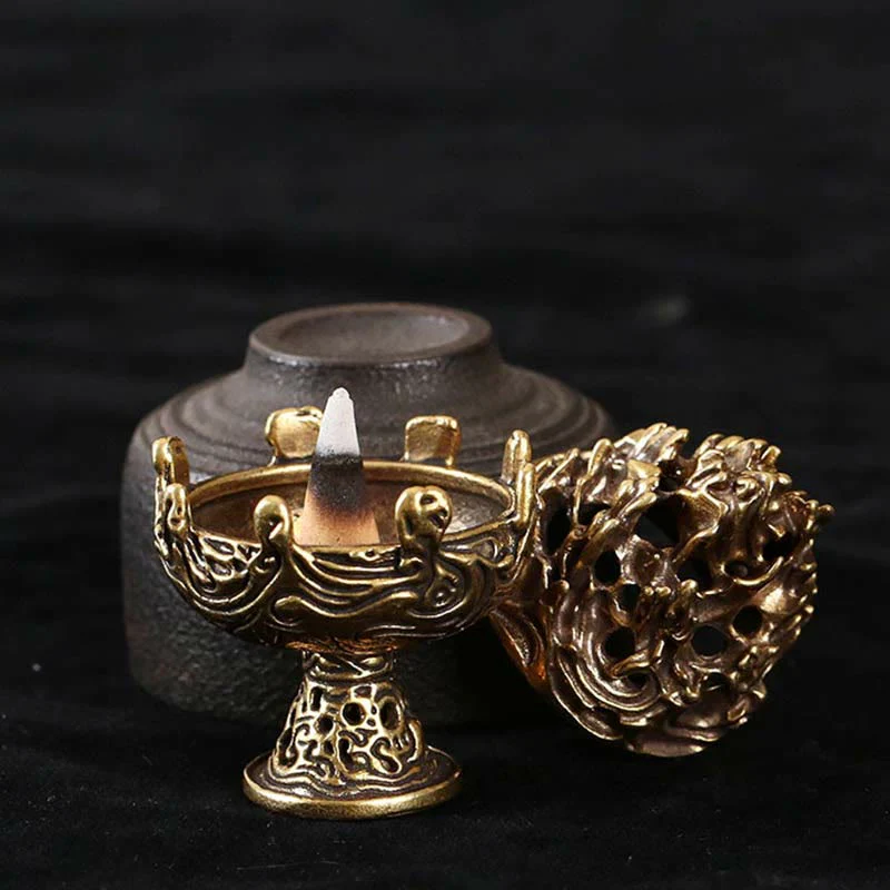 Buddha Stones Tibetan Mini Mountain Pattern Meditation Copper Alloy Incense Burner