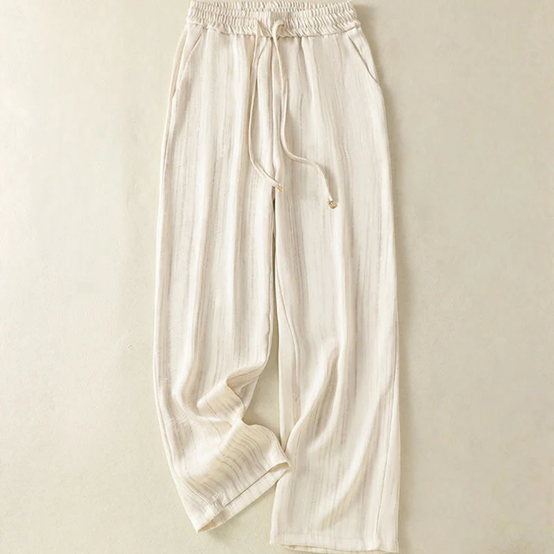 Buddha Stones Artistic Casual Vertical Lines Pattern Drawstring Ankle-length Women's Pants With Pockets