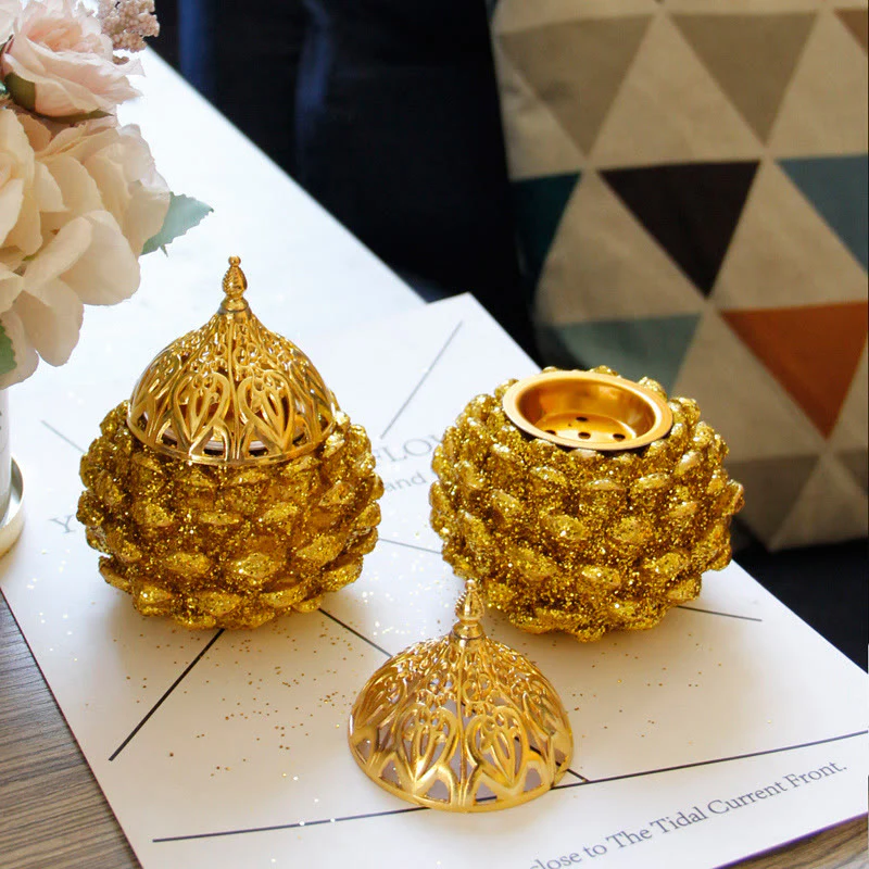 Buddha Stones Gold Pine Cone Pattern Spiritual Rituals Mini Incense Burner Home Tabletop Decor
