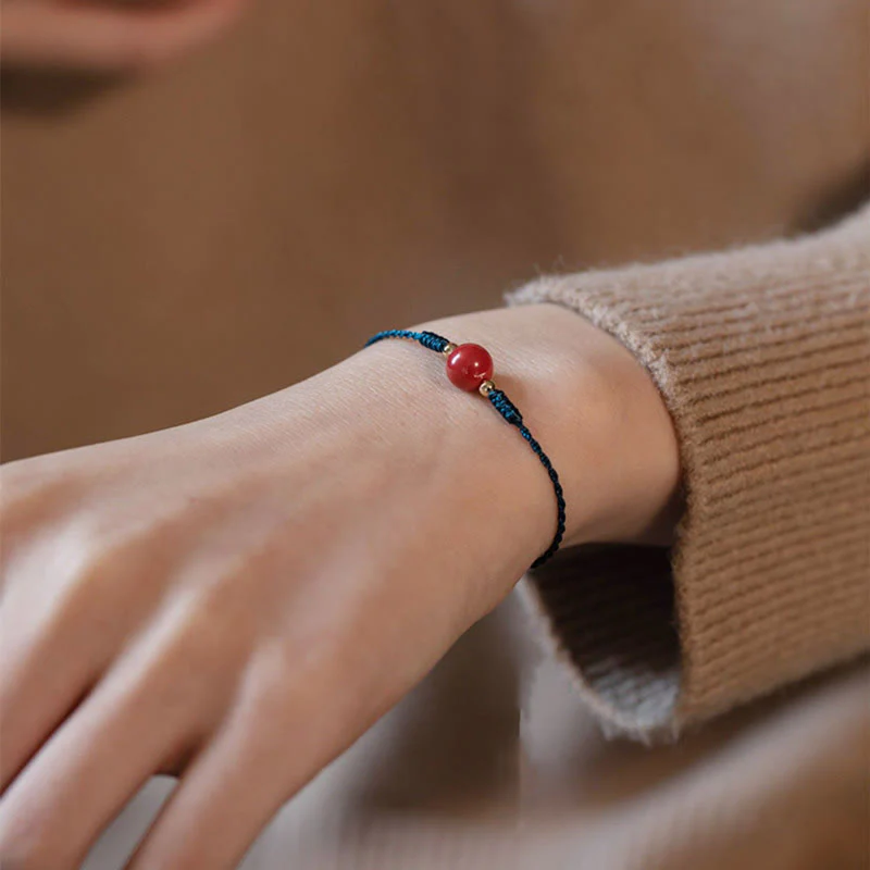 Buddha Stones Handmade String Cinnabar Buckle Blessing Bracelet