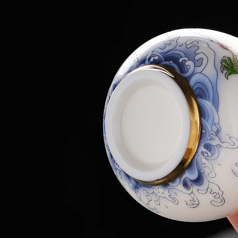 Buddha Stones Dragon Phoenix Auspicious Clouds Sun Ocean Waves Ceramic Teacup Kung Fu Tea Cup