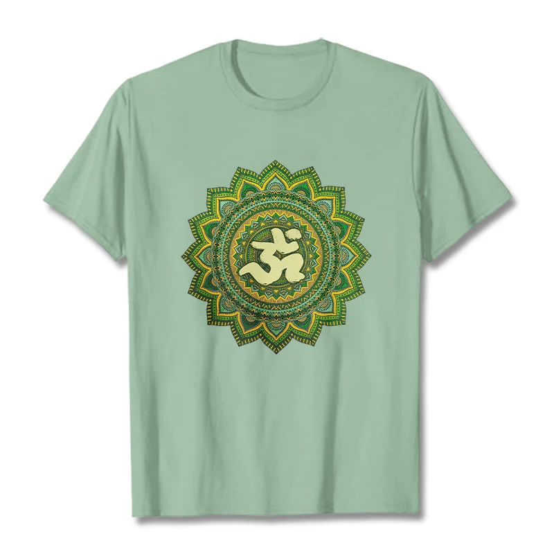 Buddha Stones Casual Green Mandala Om Symbol Pattern Cotton Tee T-shirt