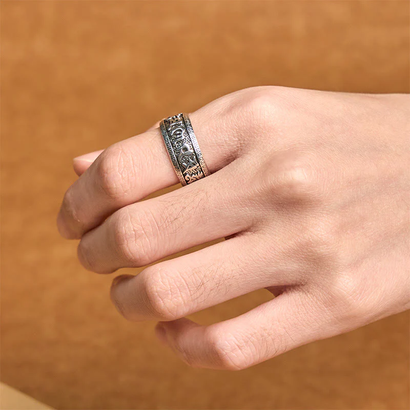 Buddha Stones Om Mani Padme Hum Copper Adjustable Wealth Ring