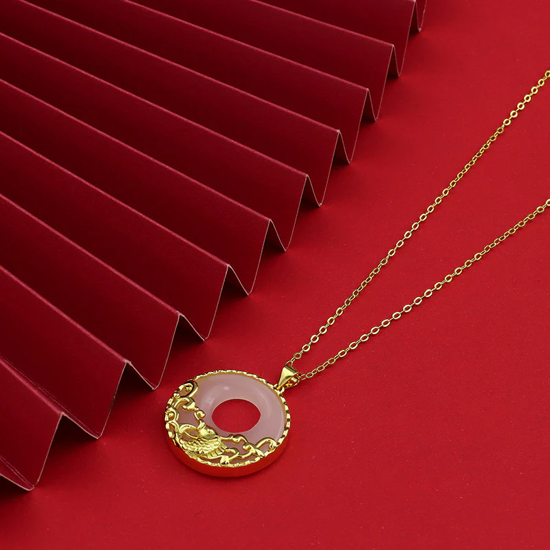 Buddha Stones White Jade Koi Fish Titanium Steel Prosperity Necklace Pendant