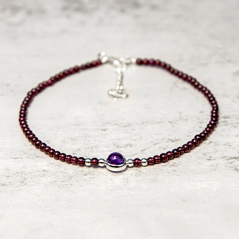 Buddha Stones Garnet Amethyst Purification Calm Anklet