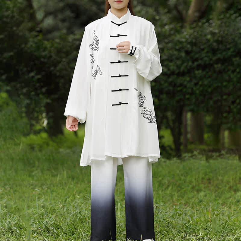 Buddha Stones Auspicious Clouds Gradient Meditation Prayer Spiritual Zen Tai Chi Qigong Practice Women's Clothing Set