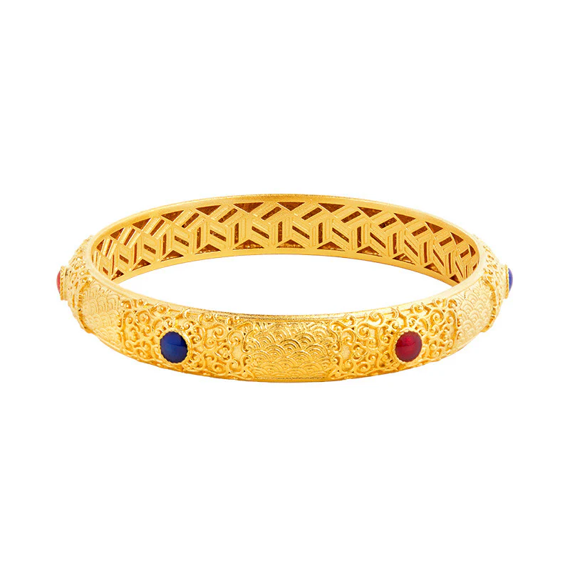 Buddha Stones 925 Sterling Silver Golden Auspicious Clouds Hollow Design Protection Bracelet Bangle 2.20 IN (56 MM)