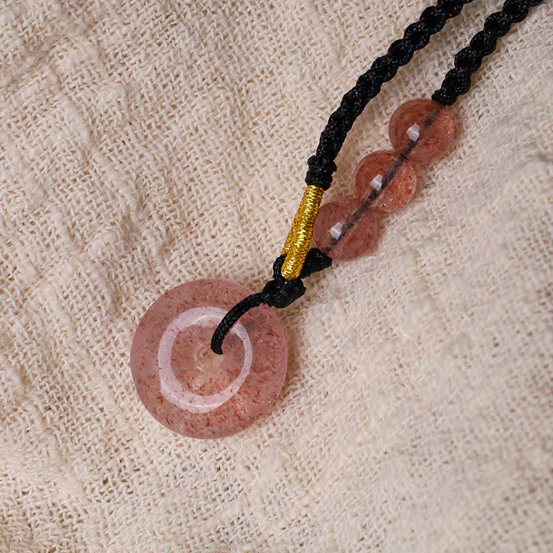 Buddha Stones Strawberry Quartz Chalcedony Peace Buckle Healing Necklace Pendant