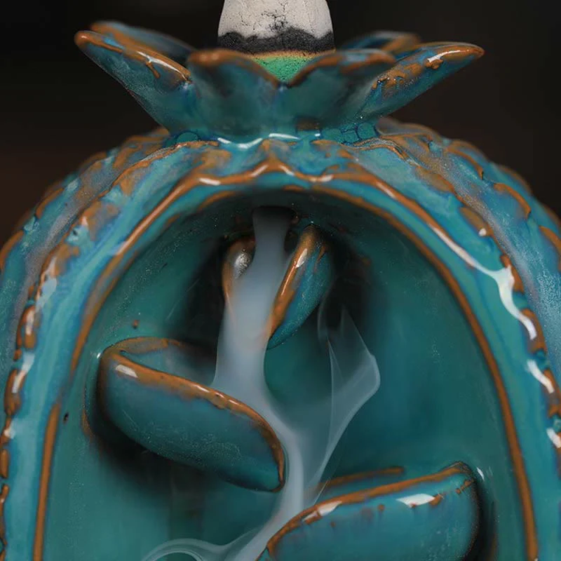 Buddha Stones Cactus Ceramic Healing Backflow Smoke Fountain Incense Burner