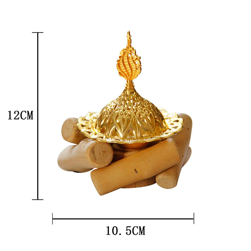Buddha Stones Gold Alloy Healing Mini Incense Burner With Wooden Coaster Home Decor